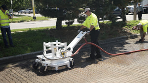 TYPHOON PAVEMENT MAINTENANCE SOLUTIONS consist of Two Products featuring the TYPHOON Permeable Joint Excavator and PAVEVAC Pavement Surface Vacuum for a complete PICP (Permeable Interlocking Concrete Pavement) Restoration System.